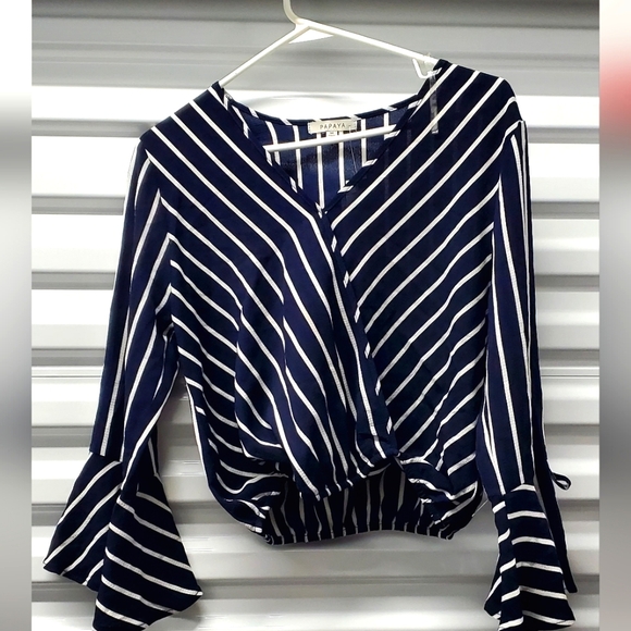 Papaya navy and white striped boho blouse - Picture 1 of 1